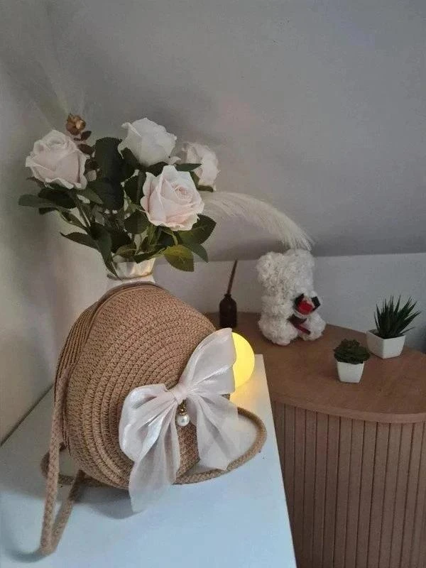 Bolso redondo trenzado estilo Bohemio con perla y nudo – photo 4